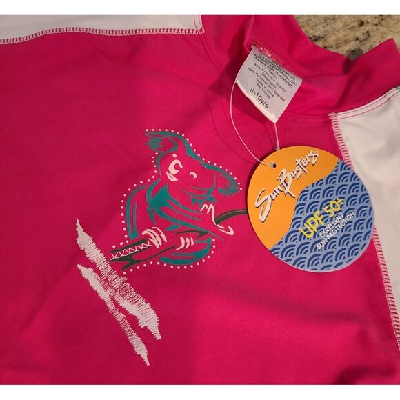 NEW SunBusters Girl's 8-10 Rash Guard Swimwear Shirt Short Sleeve UPF50 Koala - Picture 3 of 11